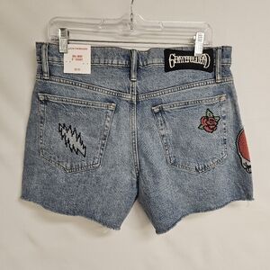 Grateful Dead x Lucky Brand NWT Women 90s Midi Jean Shorts Sz 12/31 Embroidered